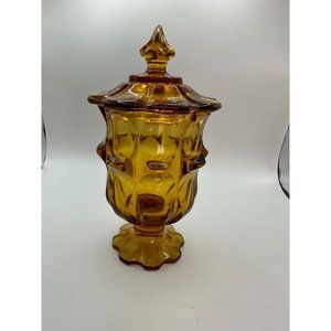 Vintage Fenton Valencia Amber Glass Footed Lidded Candy Dish Cigarette Holder